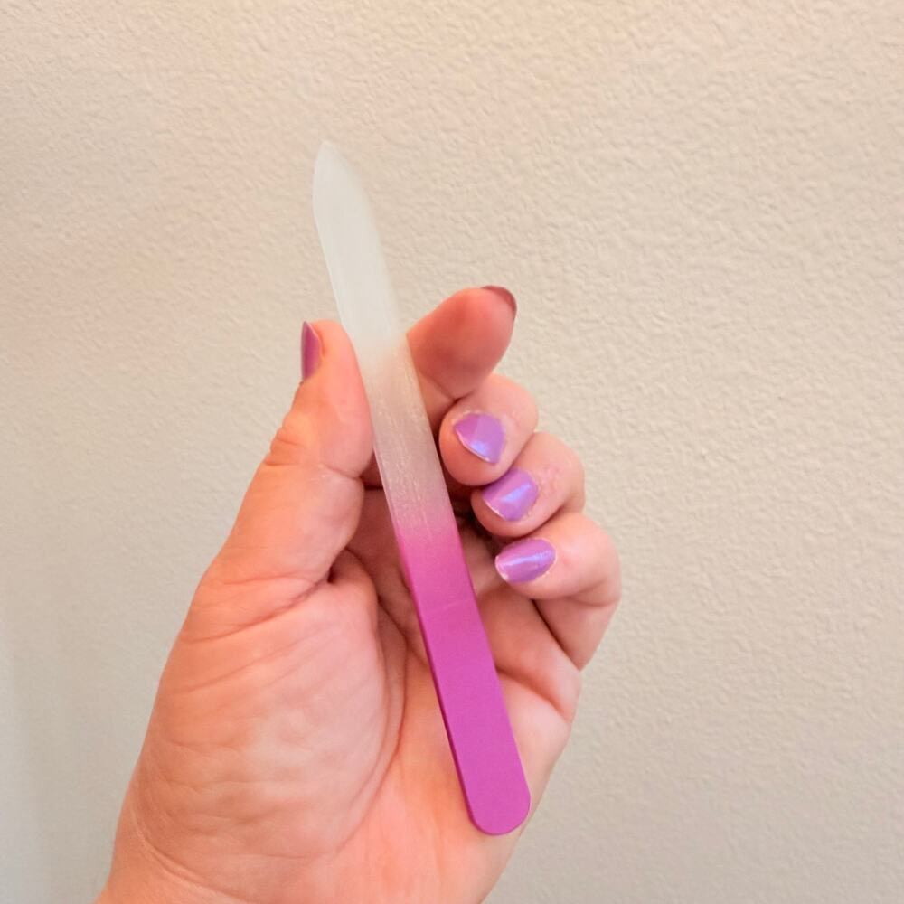 New Pink Glass Nail File with Matching Protective Case 5.5” Manicure Tool
